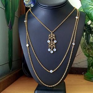 RARE Goldette MoonStone Station Multi Chain MoonStone Opalescent Pendant Necklac